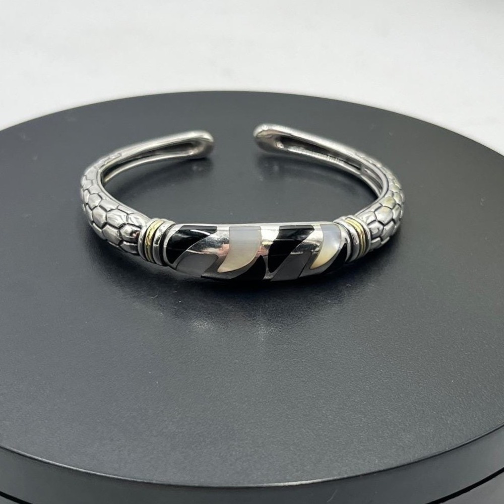 Asch Grossbardt Sterling Silver 18K Onyx Mother of Pearl Inlay Cuff Bracelet
